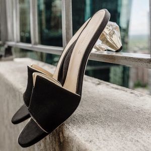 Marion Parke Toscana Barbie Satin Diamond Lucite Heel Slide Sandal Slipper 39.5